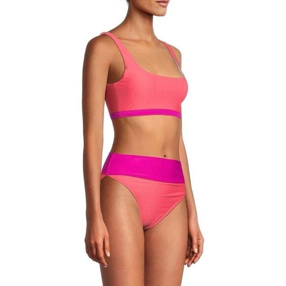 NWT- DKNY- Color block high waisted bikini bottoms- coral/pink- size small - Picture 3 of 10
